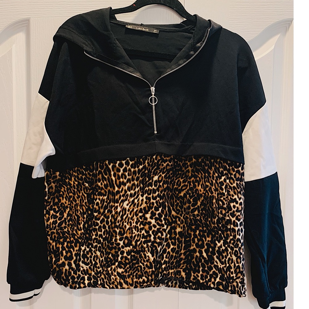 Zara colorblock leopard print hoodie